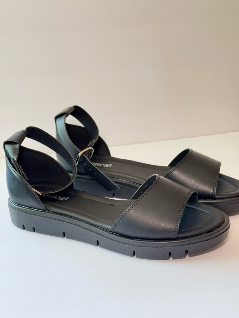 Women's Black Faux Leather Strap Sandals